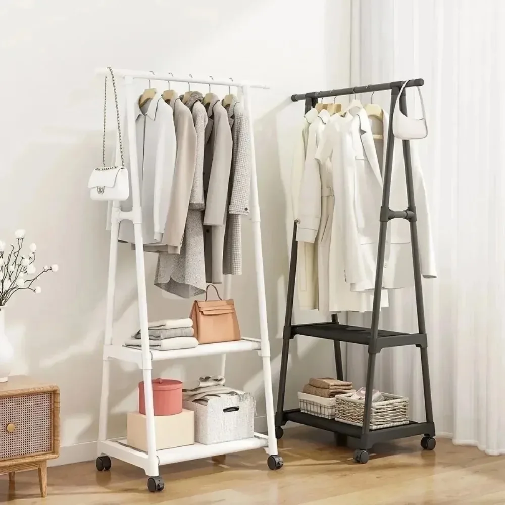 

Floor-Standing Coat Rack Triangle Pulley Clothes Racks with Wheels Household Simple Coat Shelf Bedroom Hanging Clothes Rack