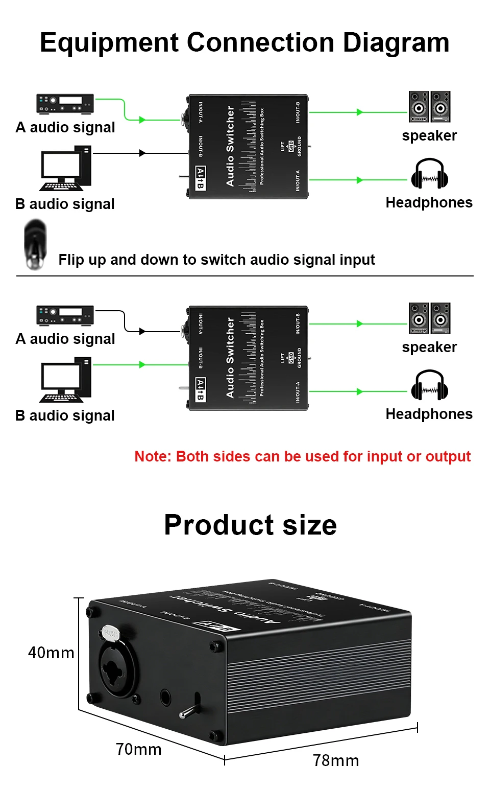 Neuer manueller Selektor für Mikrofon-Soundkarten-Mixer XLR-Symmetrischer Audio-Umschalter 2-Eingänge-1-Ausgang oder 1-Eingang-2-Ausgänge passiv – Detail 7