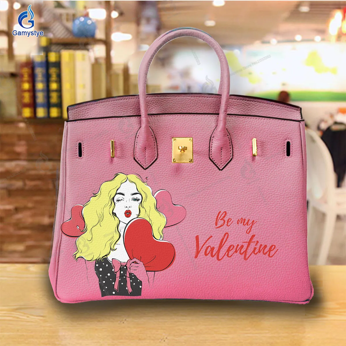 Personalizar bolso Art Printed A beautiful girl with love balloons and yellow hair Bags Women Bags Messenger Crossbody Handbags