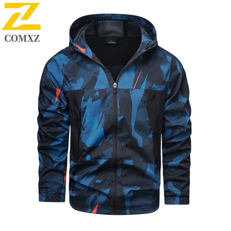 Outdoor Windbreaker Jackets Men's 2025 Autumn Trendy All-match Waterproof Camouflage Jacket Casual Loose plus size Hooded Coat