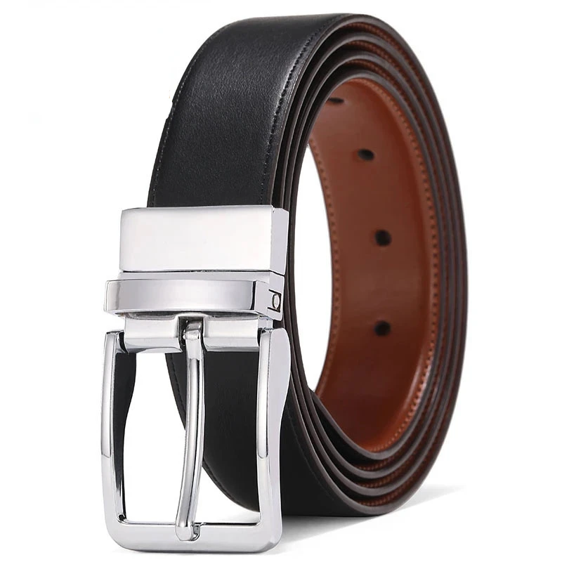 

New strap male genuine leather belts for men Rotatable buckle genuine leather belt men reversible casual jeans men belt HQ113