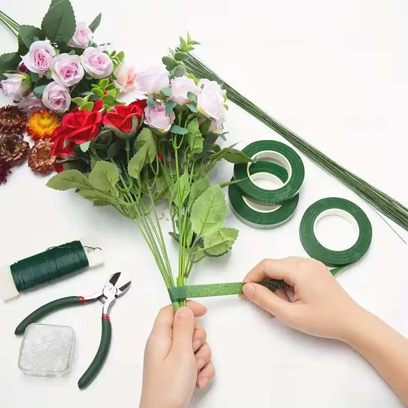 1 set of floral tools, green paper tape, double-sided adhesive lacquered wire, paper-wrapped wire, pliers