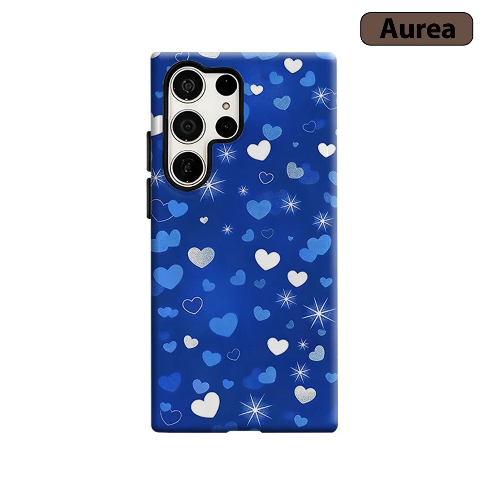 Blue Glitter Heart Star Phone Case for Samsung Galaxy S26 S25 Ultra S24 S23 Ultra Plus Shockproof Double layer tough Back Cover