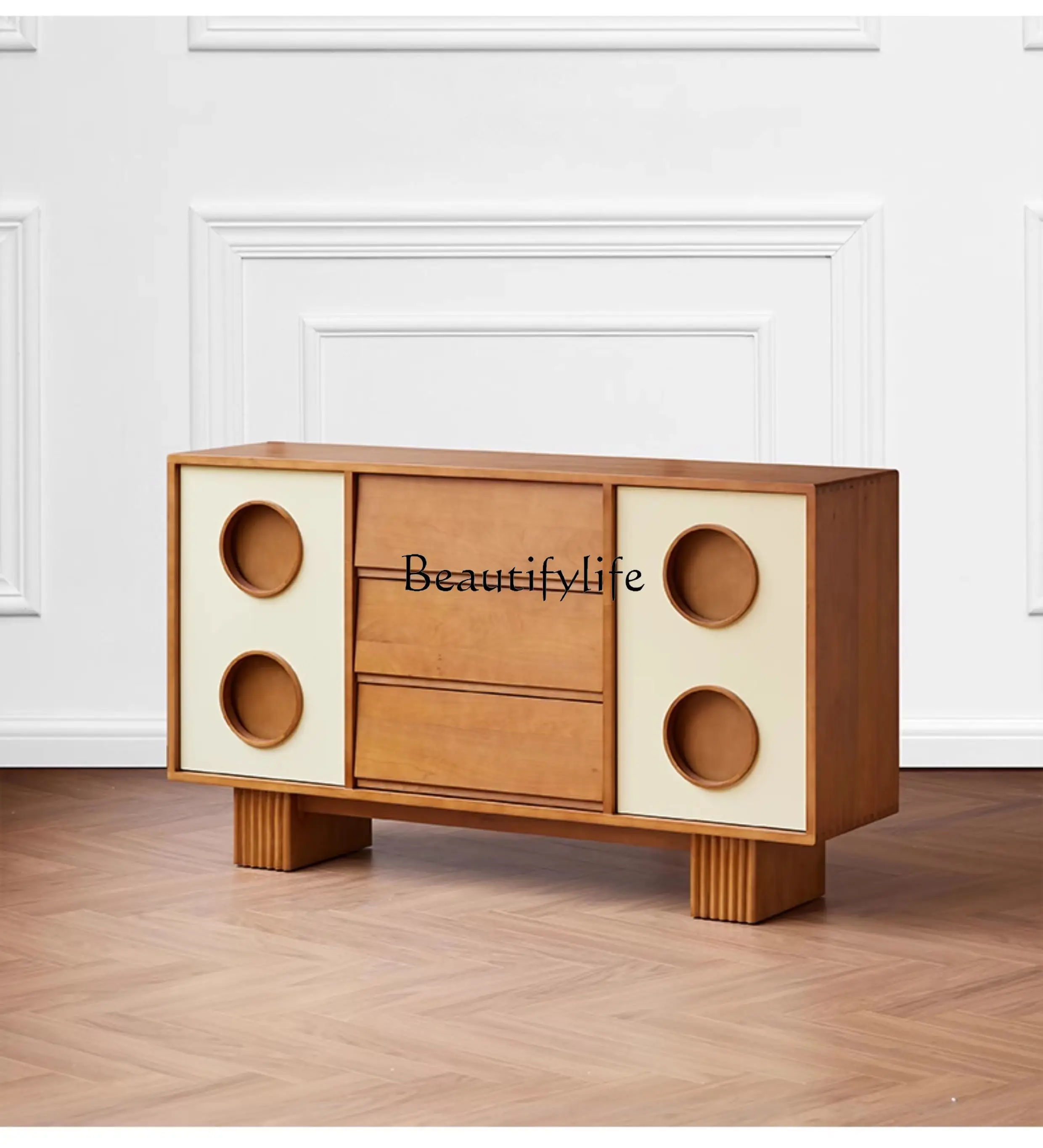 

Speaker side cabinet retro solid wood square storage side cabinet simple living room storage