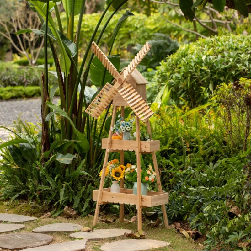 American windmill flower stand living room white wood retro home wooden simple European antique courtyard floor-to-ceiling multi