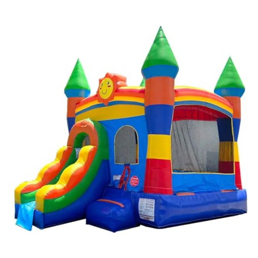

Inflatable Bounce House with Water Slide for Backyard Outdoor Playhouse Blue Castle Design Includes Blower Anchor Stakes Storag