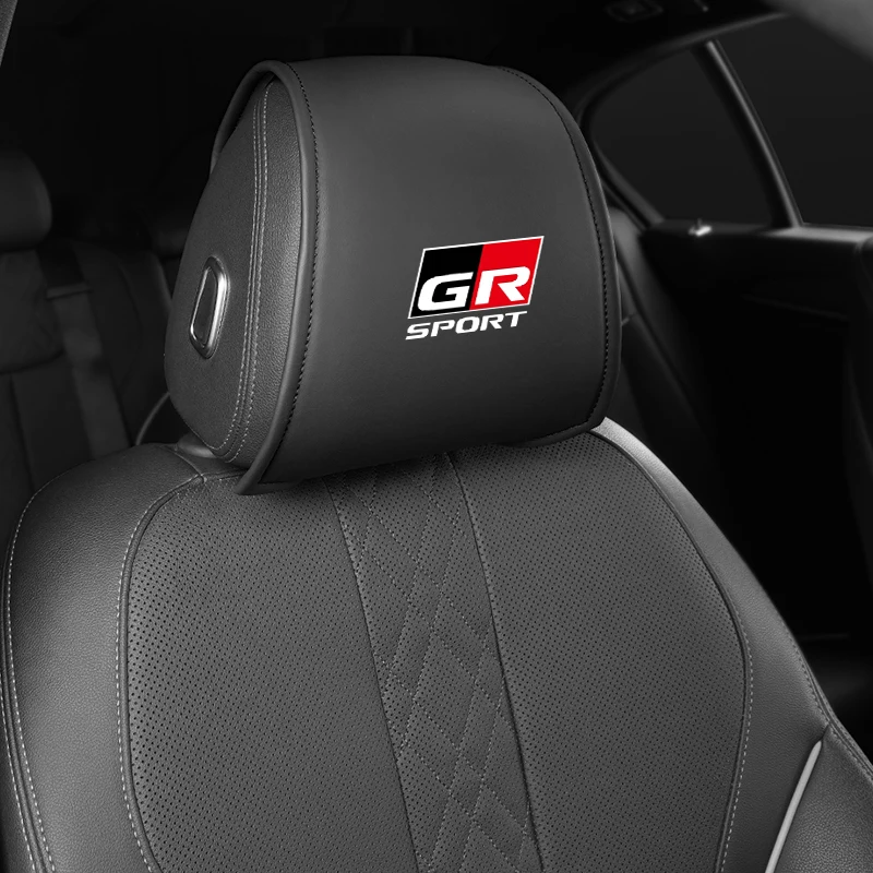 2PCS Leather Car Seat Headrest Protective Cover Accessories For Toyota GR Gazoo Racing Sport C-HR RAV4 Avensis Prado Prius Pardo