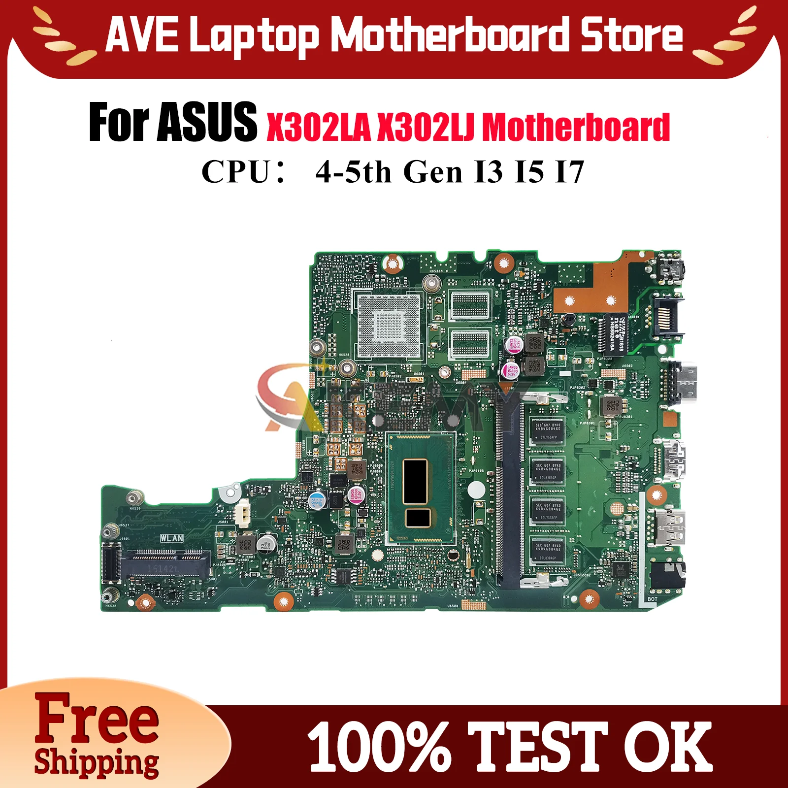

X302LA Laptop Motherboard For ASUS VivoBook X302LA X302LJ X302L Notebook Mainboard With I3 I5 I7 CPU 100% tests OK fast shipping