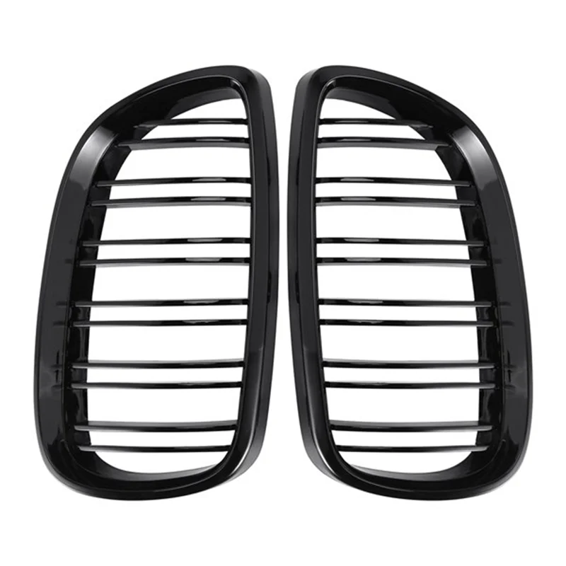 Sport Front Bumper Grills Grille Kidney Twin Fins 2 Pieces Set For BMW 3 Series E92 E93 M3 Two Door Cars 2006-2009(Bright Black)