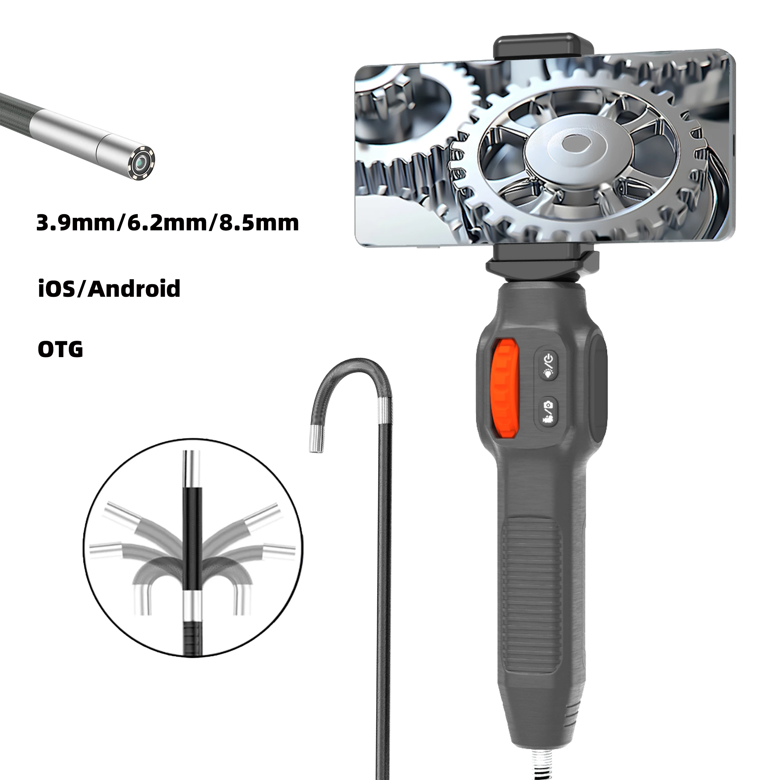 Articulated Boroscope Video Channel Endoscopic Inspection Endoscope Camera Head 3.9/6mm for Automotive Inspetions withISOAndroid
