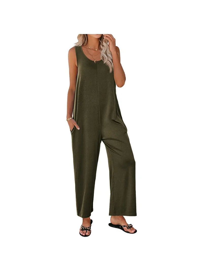 Mono holgado de Color sólido para mujer, ropa informal con tirantes rectos para el hombro, cómoda y fresca, a la moda