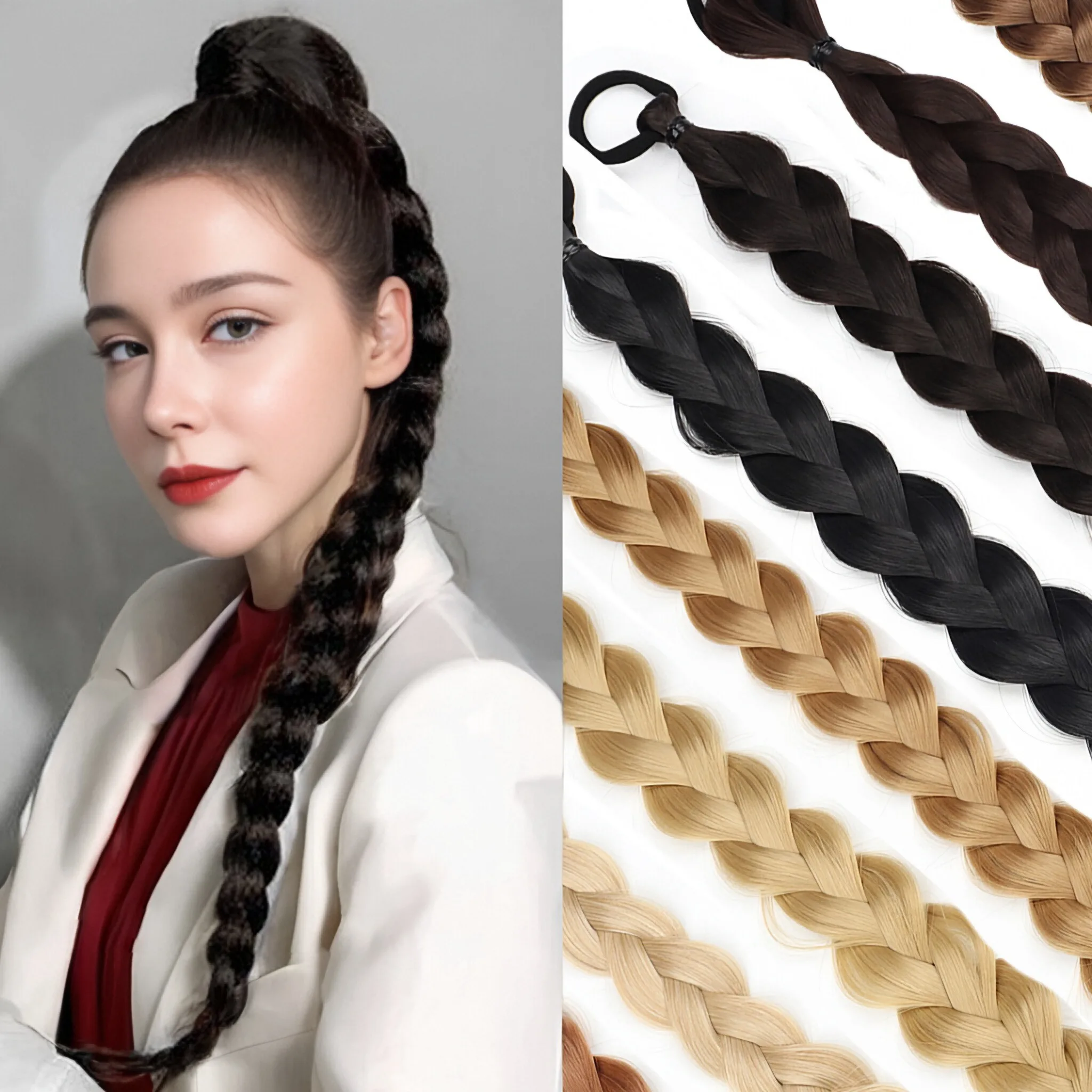 24Inch Synthetic Long Twist Braid Ponytail Extensions With Rubber Band Boxing Braided Hair Extensions for Women