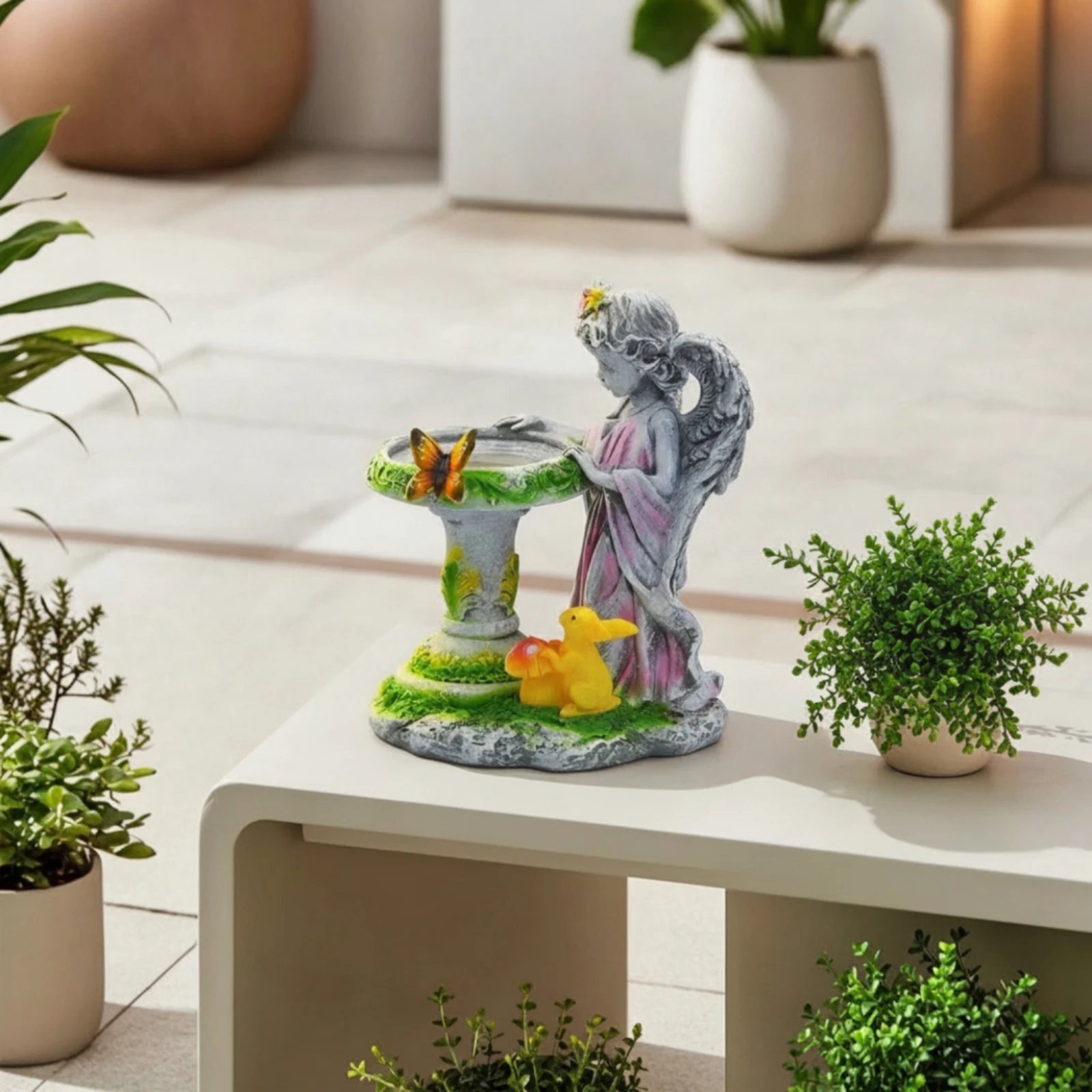 Angel Statue with Basin Weatherproof Solar Garden Statue Light Resin Angel Figurine Automatic Solar Garden Light Compact