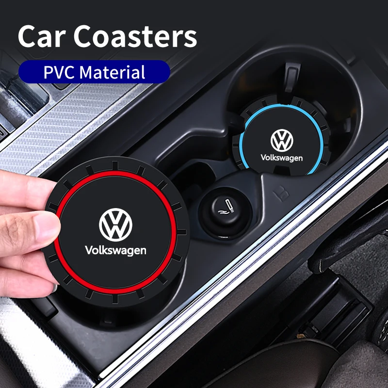 2PCS Car Coasters Water Cup Slots Non-Slip Mat Waterproof Cup Pad For Volkswagen VW Scirocco Jetta Beetle Golf Passat Polo GTI