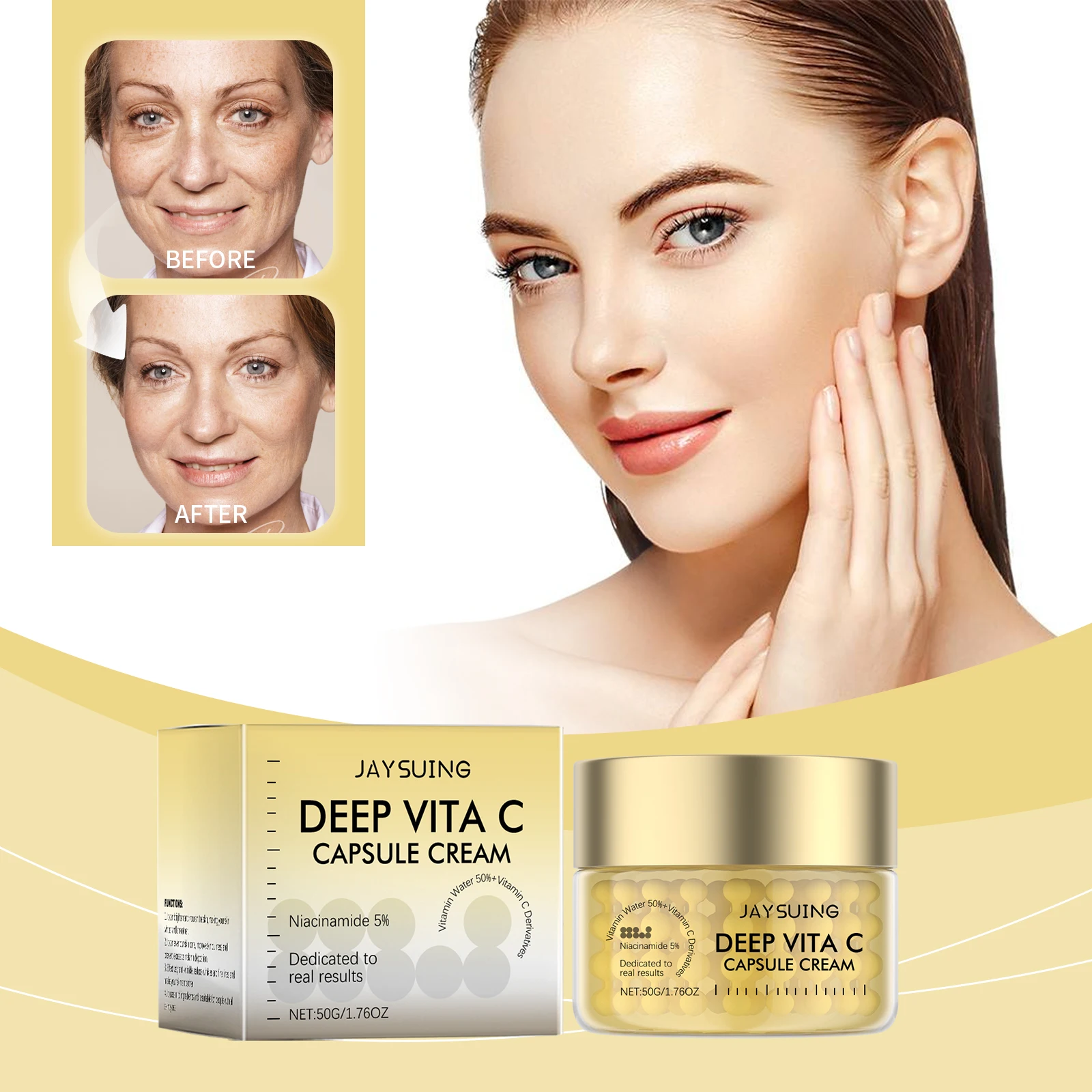 Vitamin C & Niacinamide Cream - JAYSUING Deep Vita C 5% Formula, Brightening, Even Skin Tone, 50g