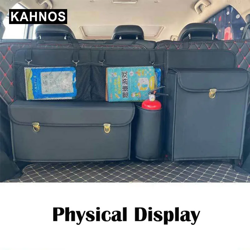 

Leather Trunk Cleanup Car Box Car Supplies Hanging Bag Car Trunk Box Trunk Storage Arrangement with Net Bag for SUV Cars