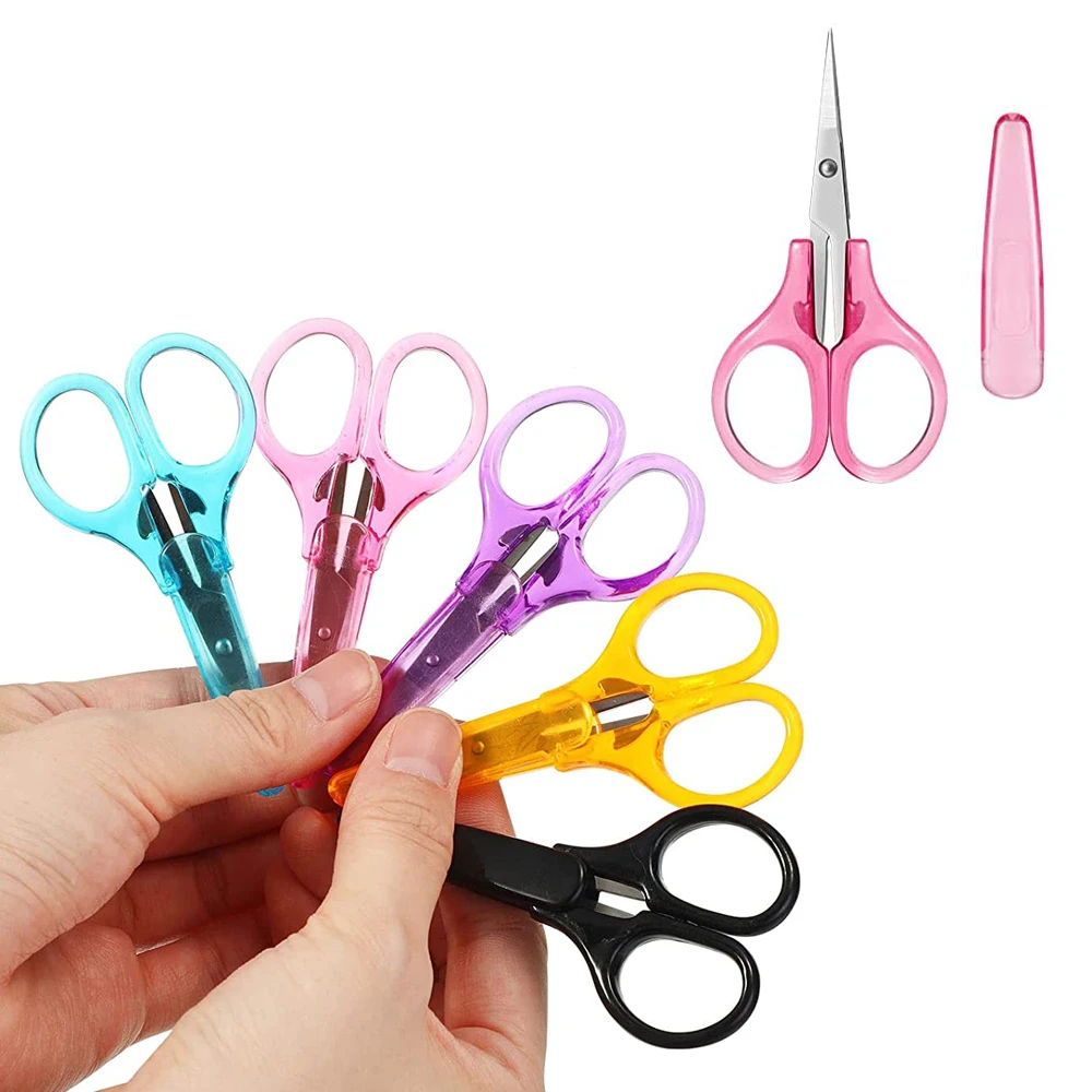 1PCSmall Craft Scissors Stainless Steel Embroidery Scissors with Protective Cover Straight Tip DIY Paper Cutting Sewing Trimming