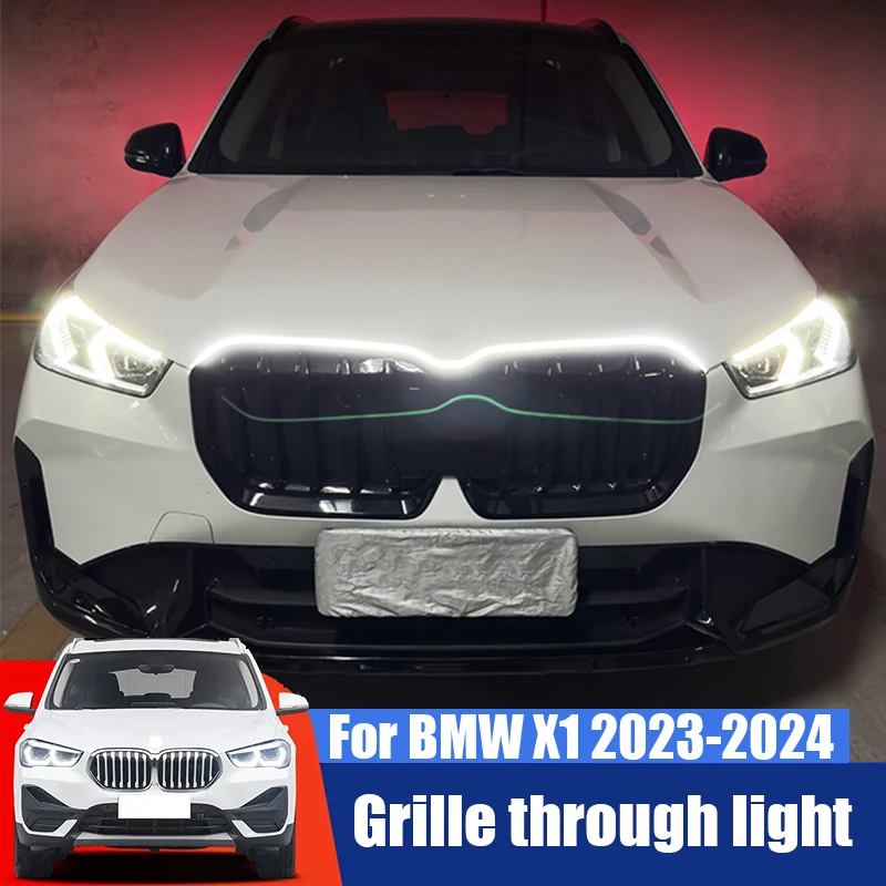 Grille through light strip start self scanning LED white light strip hood light for BMW X1 2023 2024