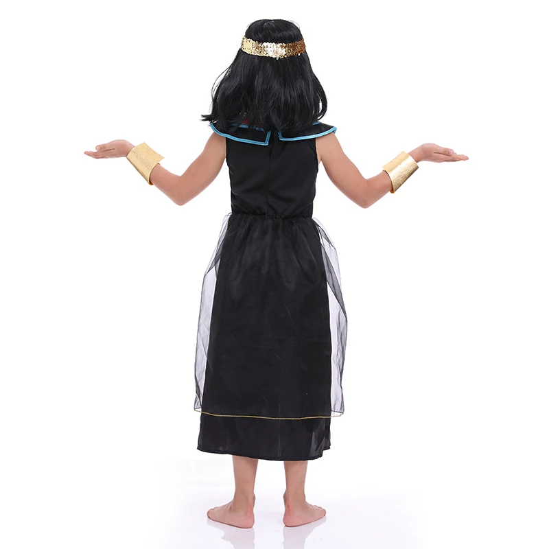 Dark Egyptian Cleopatra Costume For Girls Black Nile Queen Outfit Kids Ancient Egypt Goddess Historical Pharaoh Princess Dress