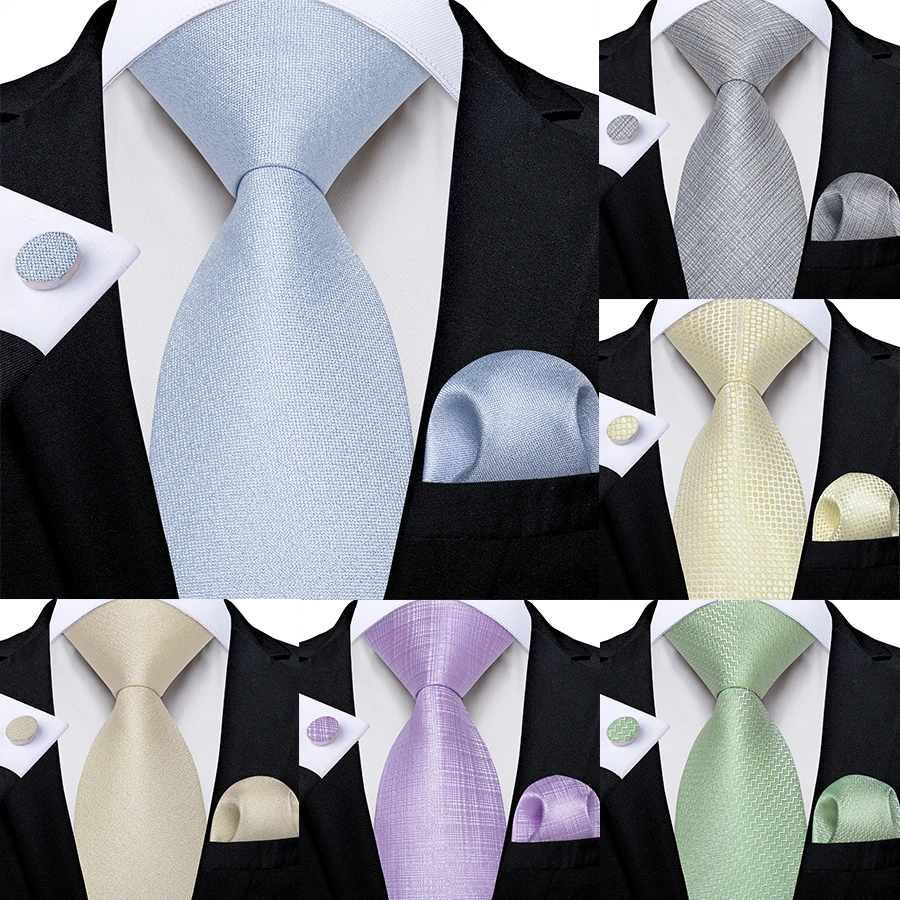 New Classic Solid  Ties for Men 8cm Business Wedding Party Neck Tie Handkerchief Cufflinks Accessories Gift for Husband