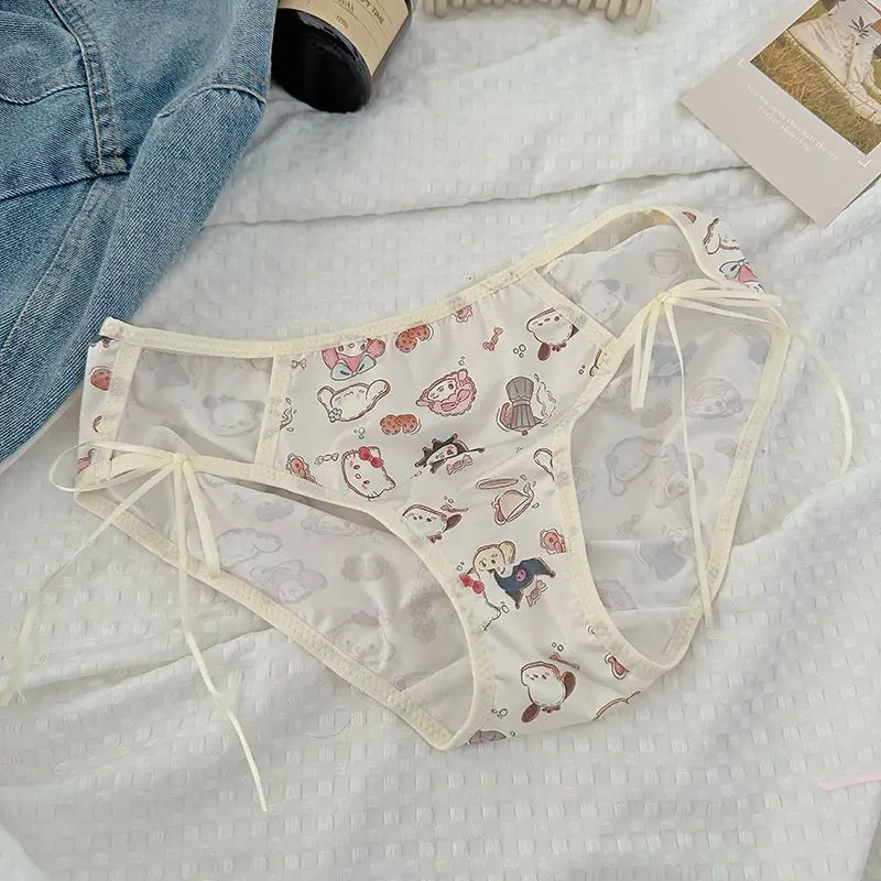 

Cartoon Pattern Hello Kitty Sweet Girl Mid Waist Milk Silk Sexy Pure Sensual Sweet Printed Cute Pure Cotton Underwear for Women