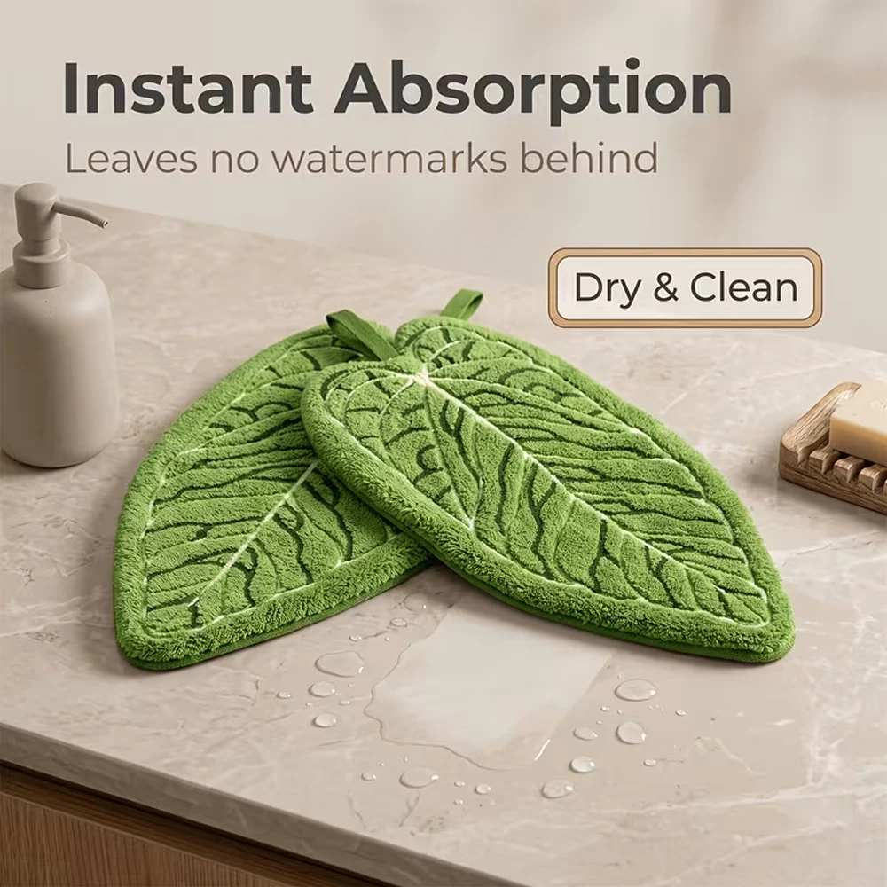 2-piece set of creative leaf-shaped bathroom hand towels - hangable design, absorbent material, suitable for use as finger towels in bathrooms, restaurants, and kitchens