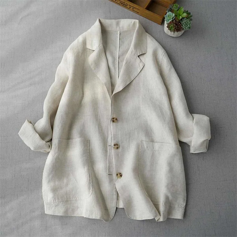 Feminino plus size terno jaqueta de linho fino solto casual linho primavera outono outerwear topo feminino blazer casaco feminino