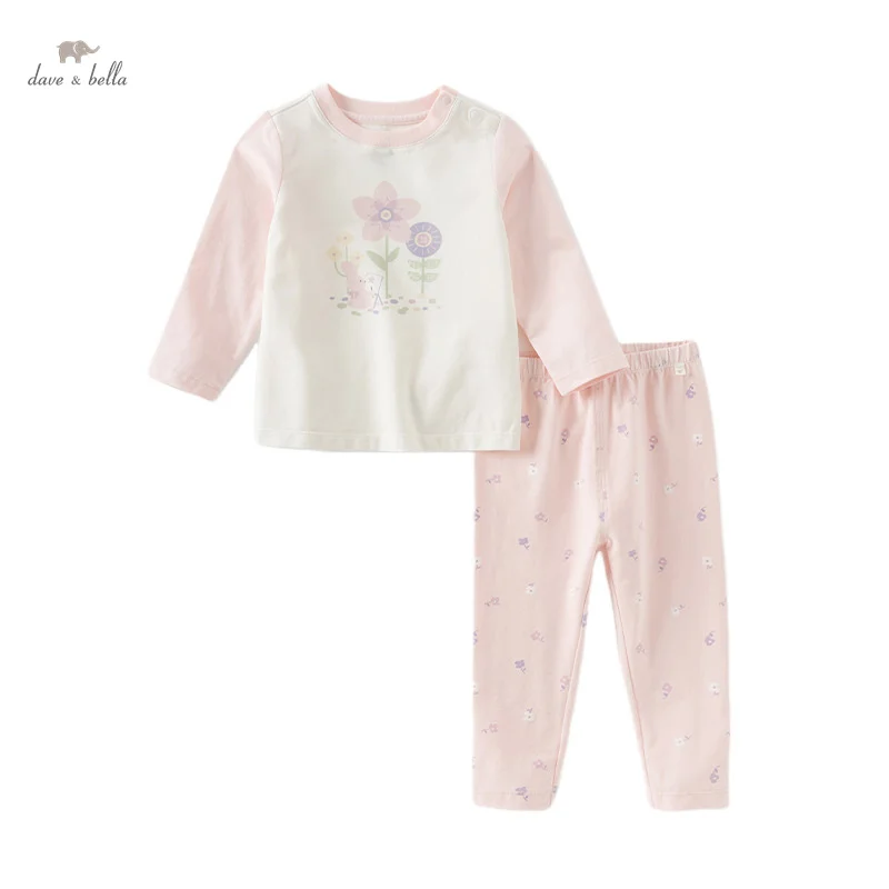Dave Bella Girls Baby Pajama Set 2024 New Autumn Winter Children's Comfortable Fashion Cute Sweet Indoor Warm DB4243775