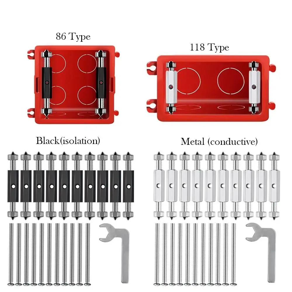 10pcs 86/118 Type Switch Repair Tool with Wrench Support Rod Box Repairer Universal Type Wall Mounted Electric Box Support Rod