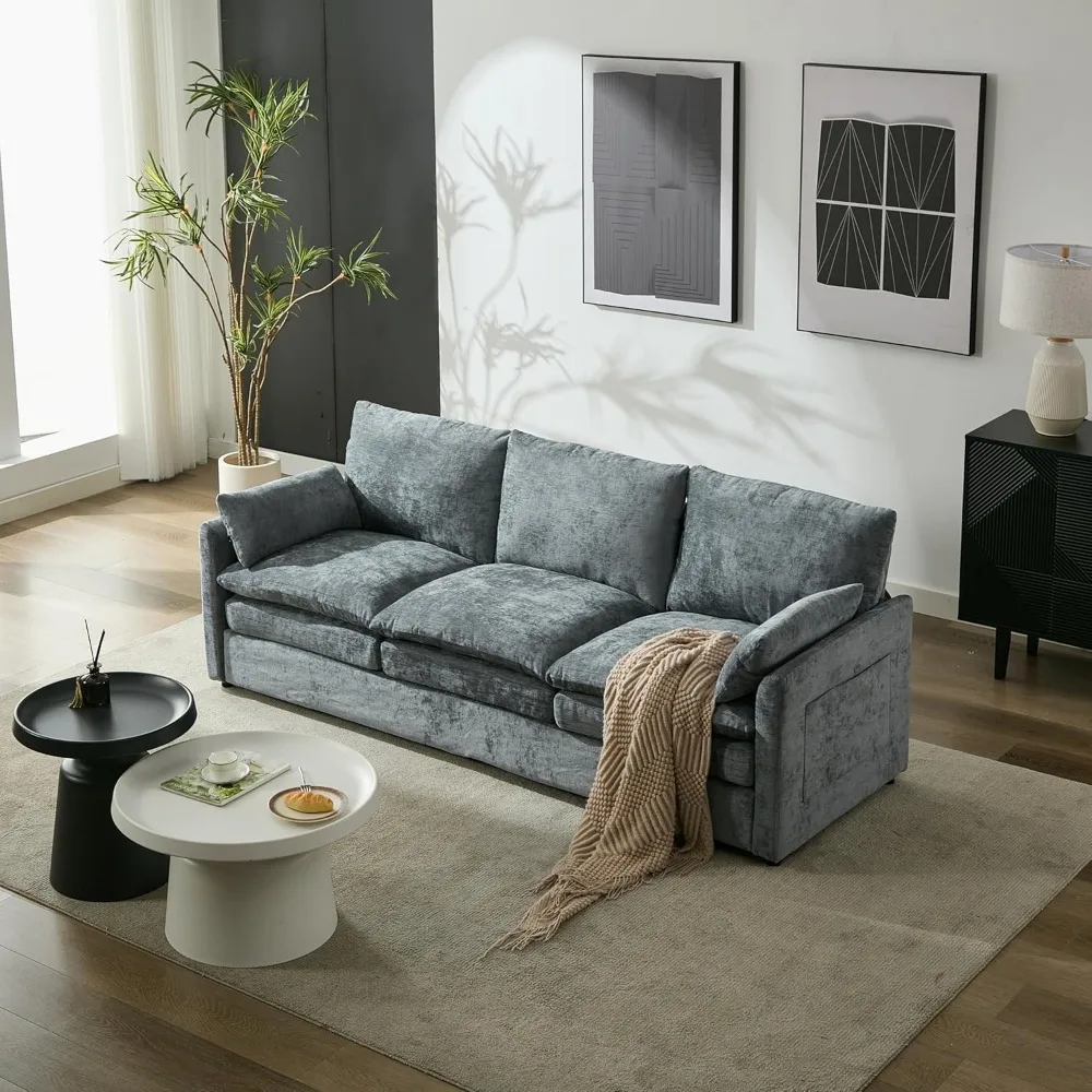 أريكة سحابة حديثة بثلاثة مقاعد مع وسائد مقعد زنبركية، تنجيد مريح وناعم، أغطية قماش شانيل قابلة للإزالة، بيل للذراع #3