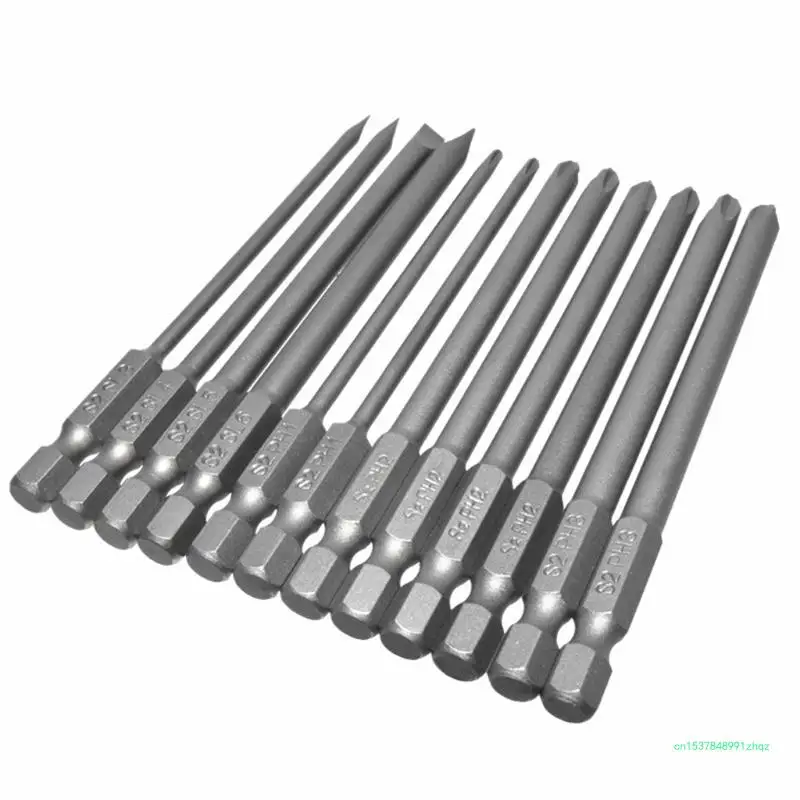 12pcs/set Alloy Steel Slotted Screwdriver Drill Bits for Head 100mm for Extra Long Hand Tools