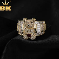 TBTK 3D Love Teddy Bear Ring Iced Out 5A+ Baguettecz Cubic Zirconia HipHop Ring Delicate Jewelry For Women Girl