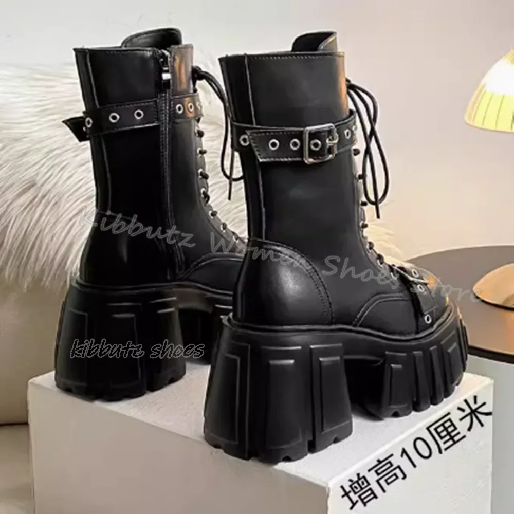 

Gothic Rock Punk Boots Mid Calf Genuine Leather Solid Color Slip-On Round Toe Shoes Newest Fashion Novelty Sexy Concise Elegant