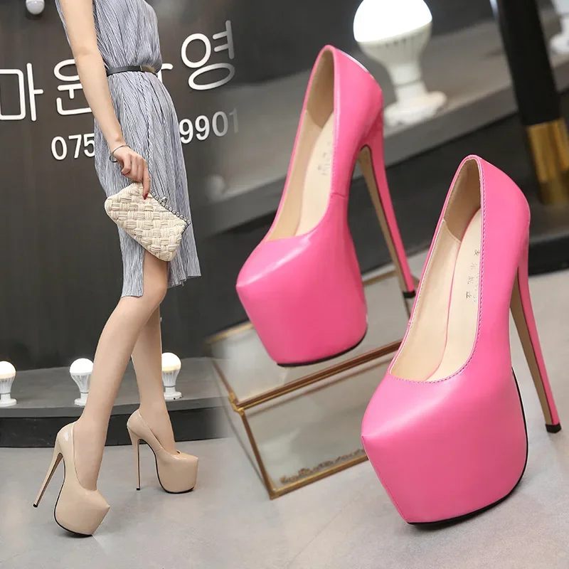 Women Shoes Spring/Autumn Sexy Wedding Round Toe Woman Pumps Platform 18CM Very High Heel Pumps Candy Color Stilettos