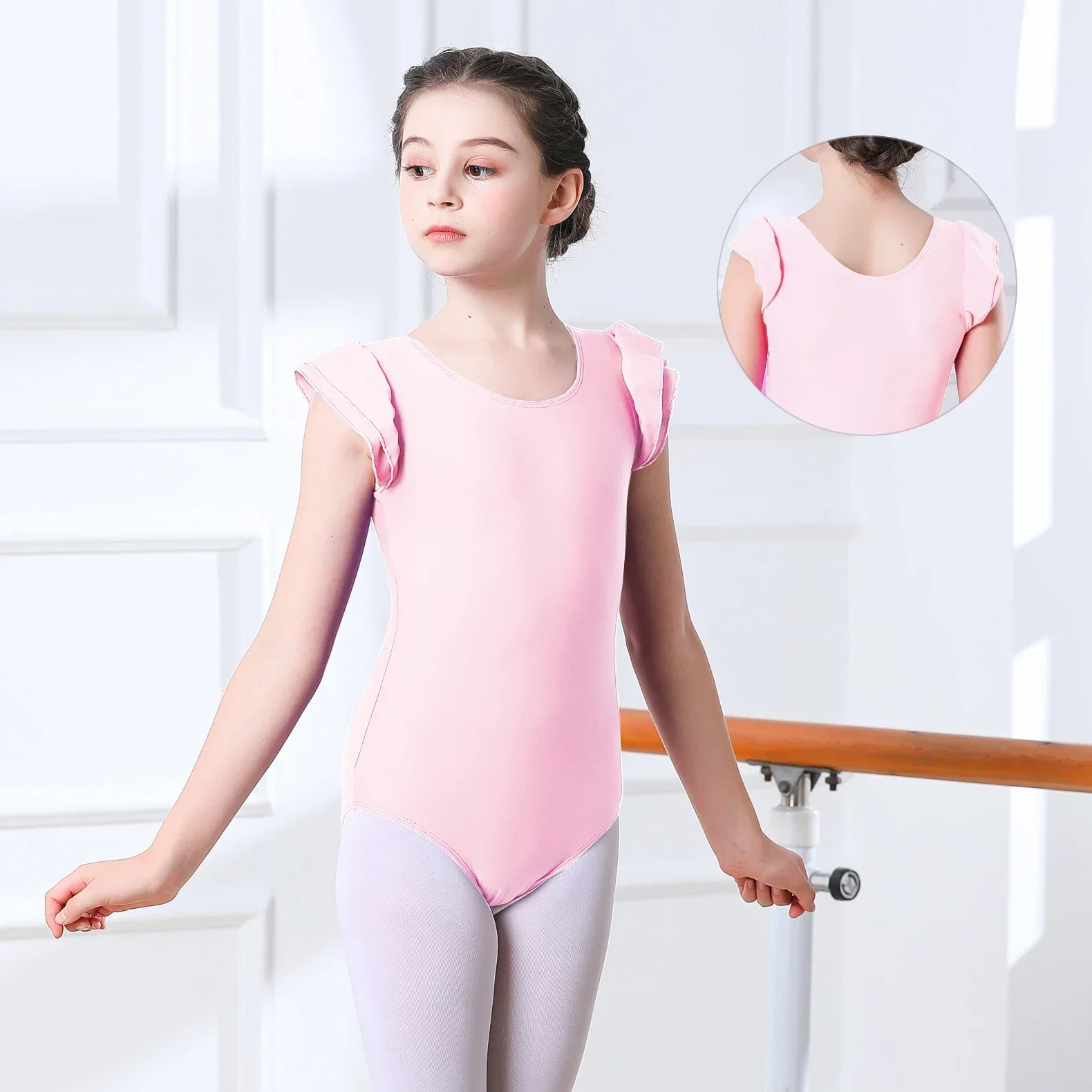 

AOYLISEY Girls Ballet Dance Leotards Ruffle Sleeve Gymnastics Bodysuits Toddler Kids Romper Belly Outfits Stage Costume 3-12Year