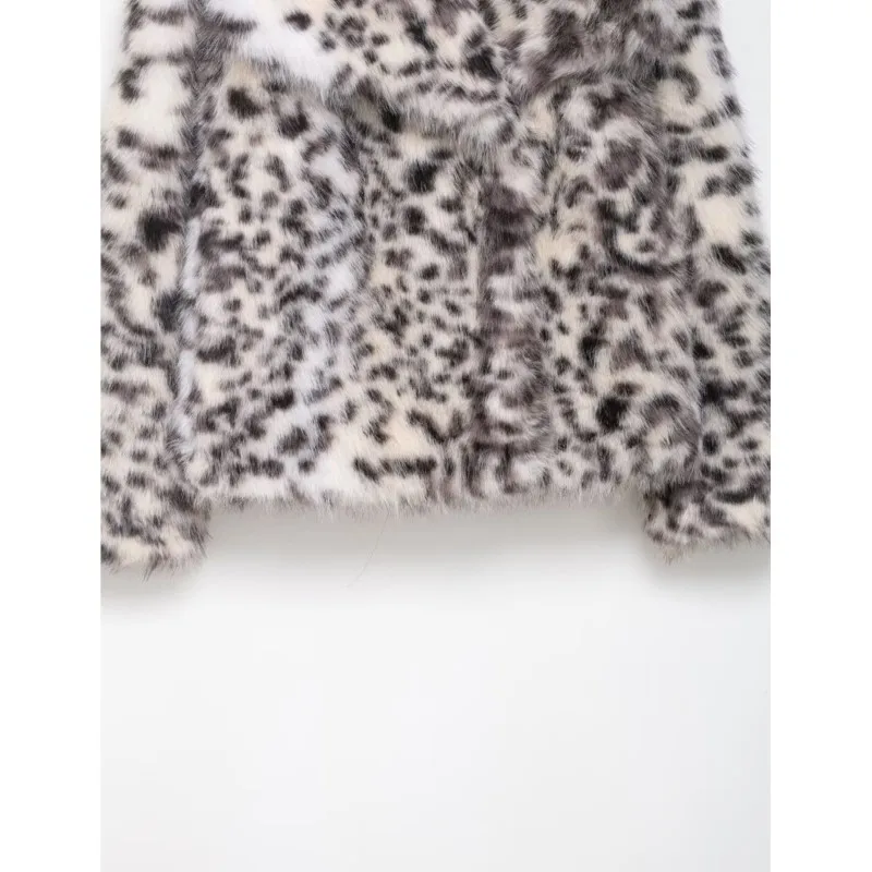 الخريف المرأة طباعة فو الفراء سترة عادية كبيرة التلبيب طوق المرأة معطف موضة الدافئة زر سترة الإناث شيك القمم