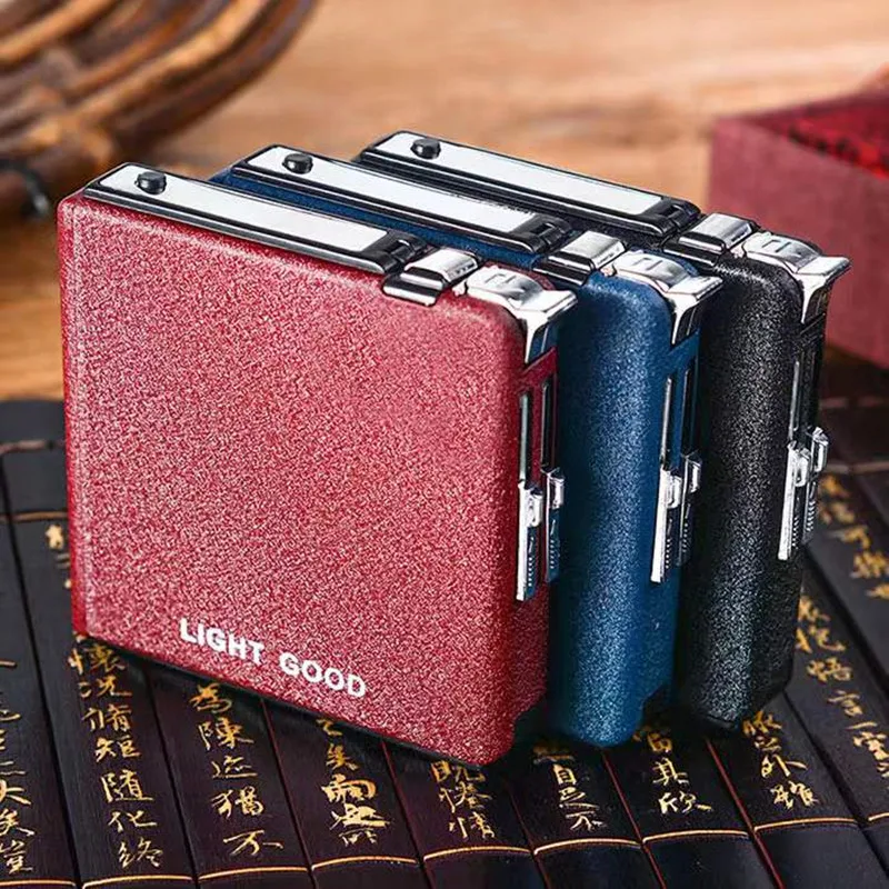 Multifunctional Windproof Butane Automatic Cigarette Case Cigarette Lighter Fashion Green Flame Frosted Lighter Small Gift