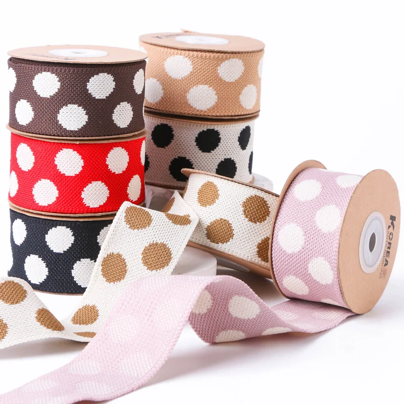 Woven Polka Dots Pattern Knit Ribbon 50Yards Headwear Crafts Hair Bows Clips Collar Tie Sewing Accessories Winter Thick Trim