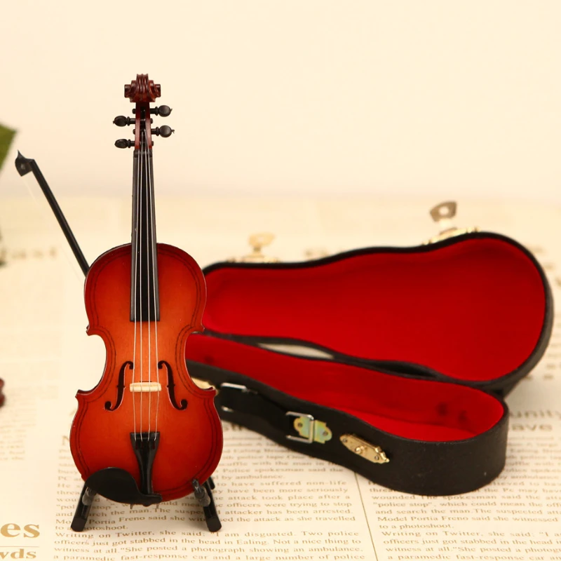 Mini Violin Model - Realistic Decorative Miniature Violin Non-Functional For Display Includes Leather Case and Stand