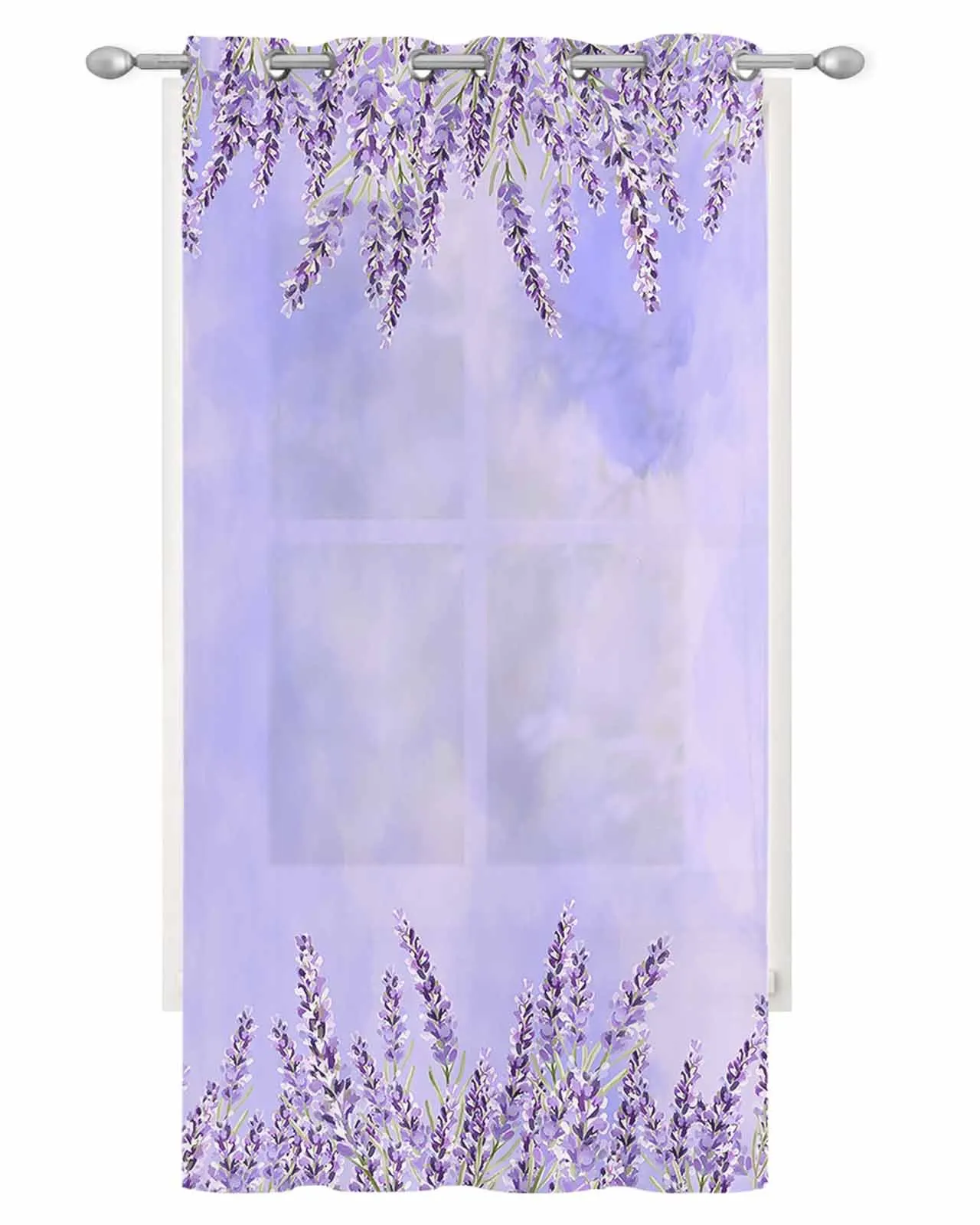 Flower Spring Watercolor Lavender Voile Hanging Curtain Living Room Sheer Curtain Home Decor Chiffon Drapes Gauze Window Panels