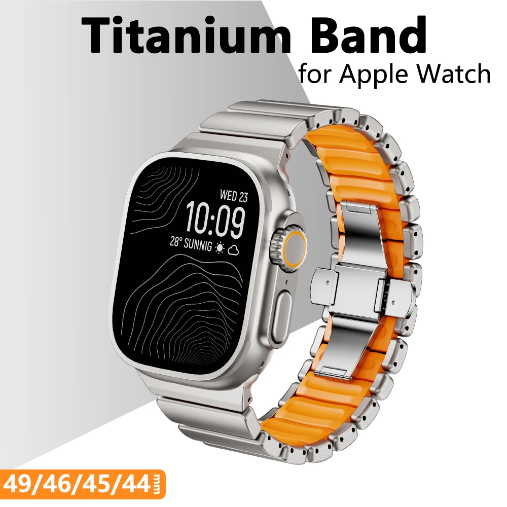 

Титановый ремешок с резиновой вставкой для Apple Watch Ultra 3 2 49 мм, Series 11 10 46 мм, с застежкой-бабочкой для Iwatch 9 8 7 6 5 4 SE3 44 мм 45 мм