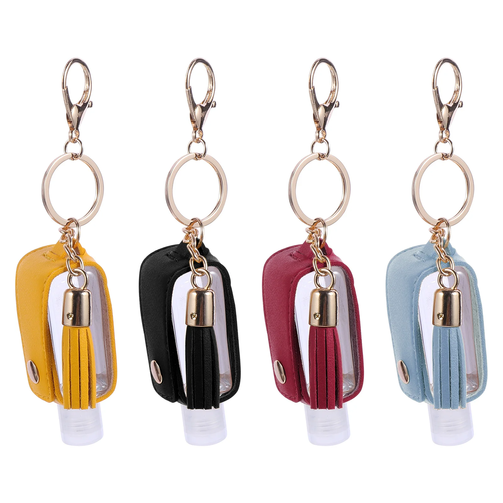 

4pcs 30Ml Transparent Travel Bottles Keychain Holder Pu Case Reusable Liquid Container For Hand Refillable