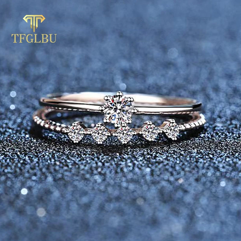 TFGLBU 3mm Moissanite Ring Set Silver 925 Brilliant Cut 0.1 Carat Diamond Test Past D Color Moissanites Rings Original Jewelry