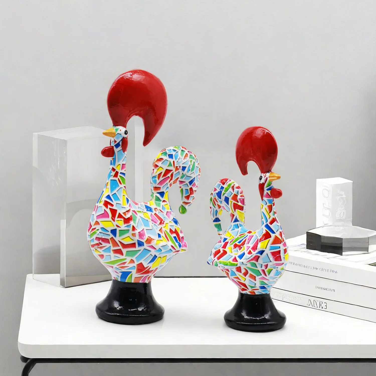 

Modern Simple Rooster Pair Ornament Living Room Home Decor Study Desk Decor Resin Crafts Gift