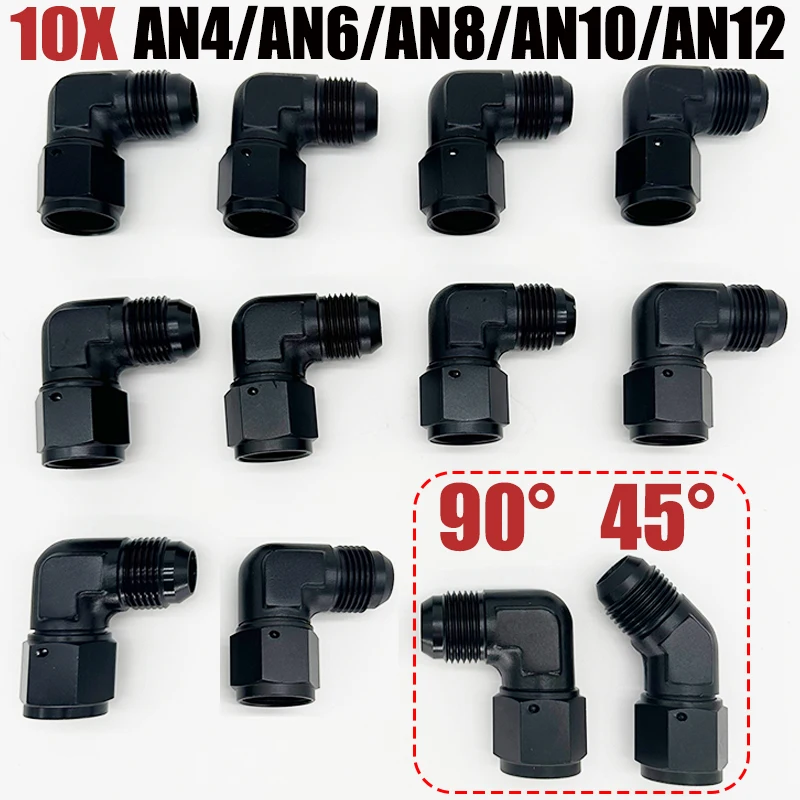 10X accesorios de combustible de aceite adaptador de manguera de combustible de aluminio anodizado 45 90 grados hembra 4AN 6AN 8AN 10AN 12AN adaptadores giratorios a macho