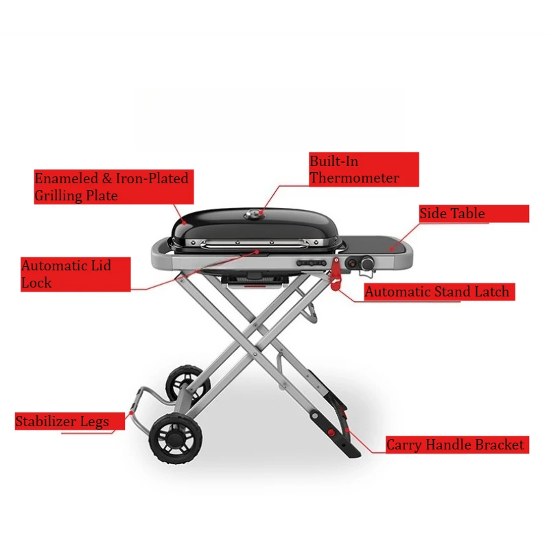 Outdoor gas barbecue grill Household courtyard Portable barbecue grill Movable and foldable