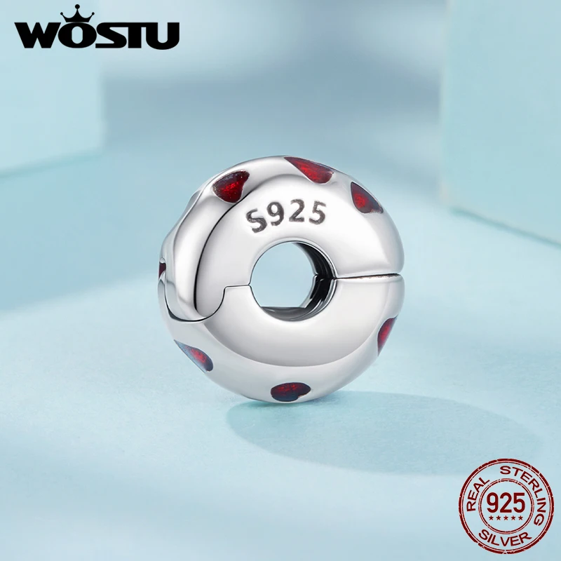 WOSTU الصلبة 925 فضة المينا الأحمر القلب دلايات مقاطع الخرز صالح الأصلي سوار لتقوم بها بنفسك هدية لمحبي ابنة أمي #4