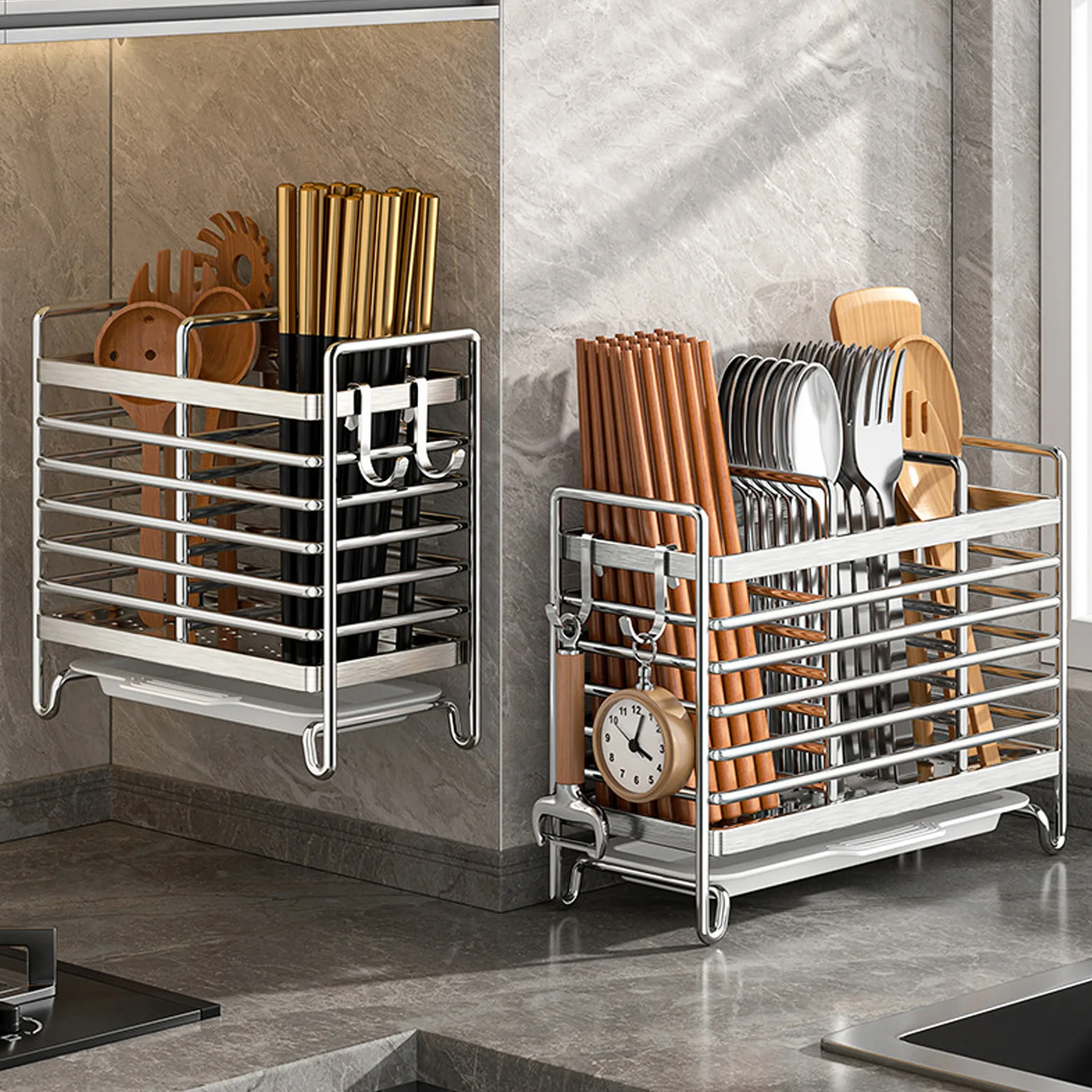 

Kitchen Sink Organizer Rack Stainless Steel Storage Holder For Chopstick Fork Spoon Knife Durable Rust Proof Draining Rack