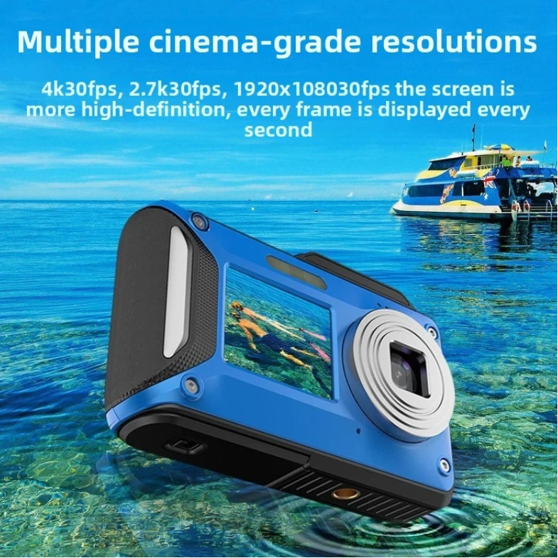 Dual-Screen Underwater Waterproof Camera, HD Photo And Video, 5M Depth Direct Submersible, Portable For Outdoor Water Sports.