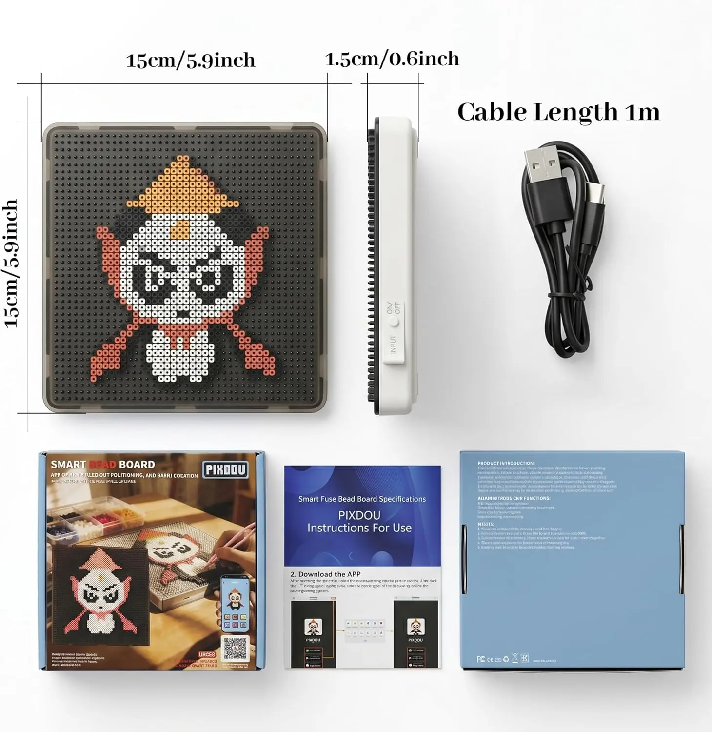 Smart 52x52 LED Tracing Board for DIY 2.6mm Mini Melty Beads, APP-Driven Pixel Pattern Display, Rechargeable USB-C Craft Tray